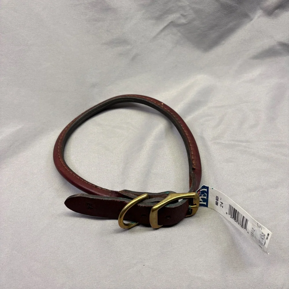 Omni Pet Burgundy Rolled Leather Dog Collar Brass Hardware 24 Inch